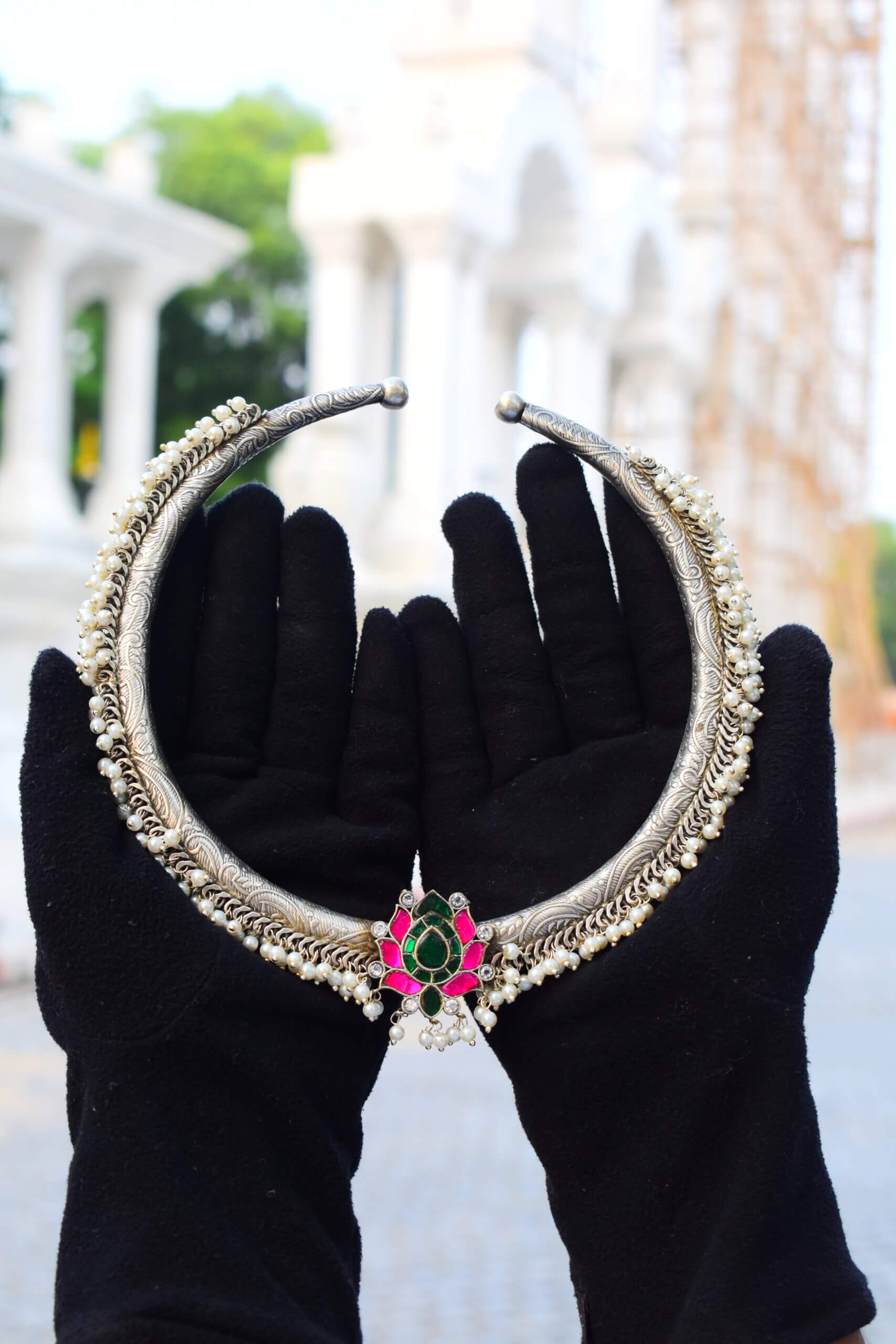 Beautiful double tone brass hasli choker