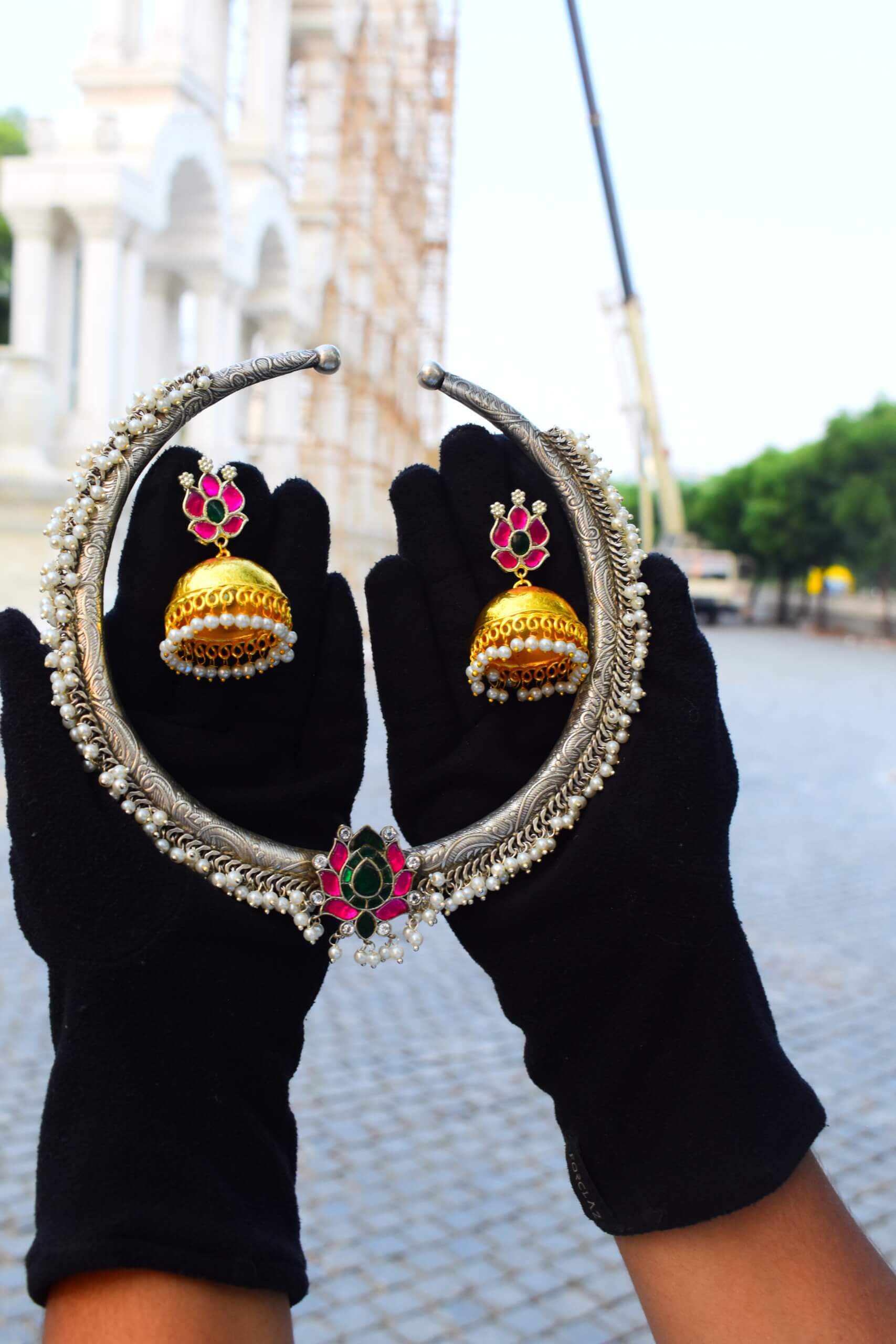 Beautiful double tone brass hasli choker