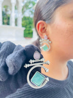 Aadhya Circular Stud Earrings ( Pink with mint )