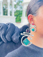 Aadhya Circular Stud Earrings ( Maroon With Green )