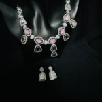 Pink And White Ad Necklace Set with Earrings