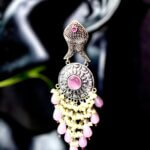 Matsya Oxidised  Pearl Earring (Pink)