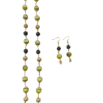 Statement Beads Mala With Earring ( Lemon Green And black with Gold  )