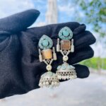 Shrishti Jhumki Earrings ( Peach And Turkish Blue )