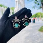 Aadhya Circular Stud Earrings ( Pink with mint )