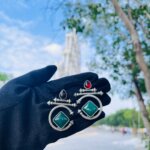 Aadhya Circular Stud Earrings ( Maroon With Green )