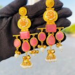 Gold Plated Pink Stone Earring