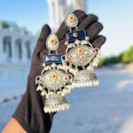 Meenakari Pearl Jhumka ( Dark Blue )