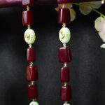 Statement Beads Mala With Earring ( Maroon and Green )