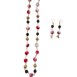 Statement Beads Mala With Earring ( Pink )
