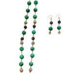 Statement Beads Mala With Earring ( Green And black with Gold )