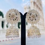 White pearl and kundan stones embeded jhumka