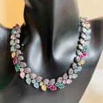 Artificial Multicolor Stones Silver Necklace With Earring