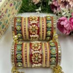 Beautiful Red And Green Kundan Rajwadi Chooda Set