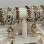 Pink bollywood bangle with white pearl