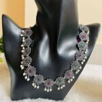 Oxidised Silver Multicolor Necklace With Earring